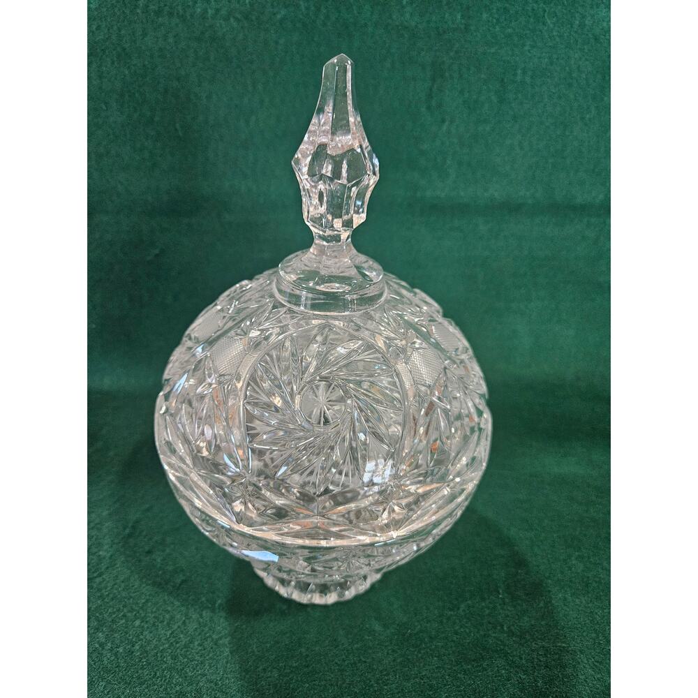 Vintage IMPERLUX Lead Crystal Pinwheel Covered Candy Dish Germany